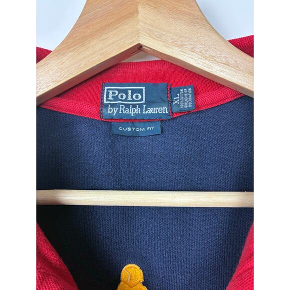 Polo by Ralph Lauren Big Pony Rugby Polo Shirt XL Red Navy Equestrian Custom Fit - Picture 3 of 7